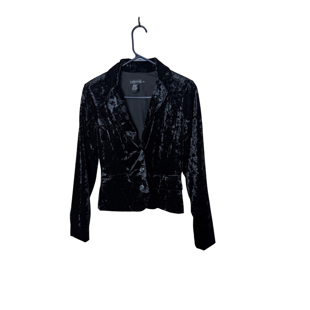 Rampage Womens Black Crushed Velvet Blazer Jacket Small Notched Lapel